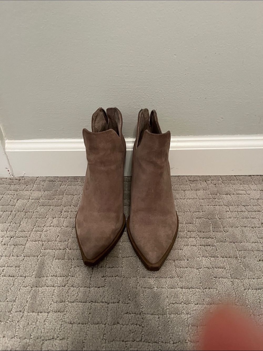 Vince Camuto Taupe Suede Pointed Ankle Booties
